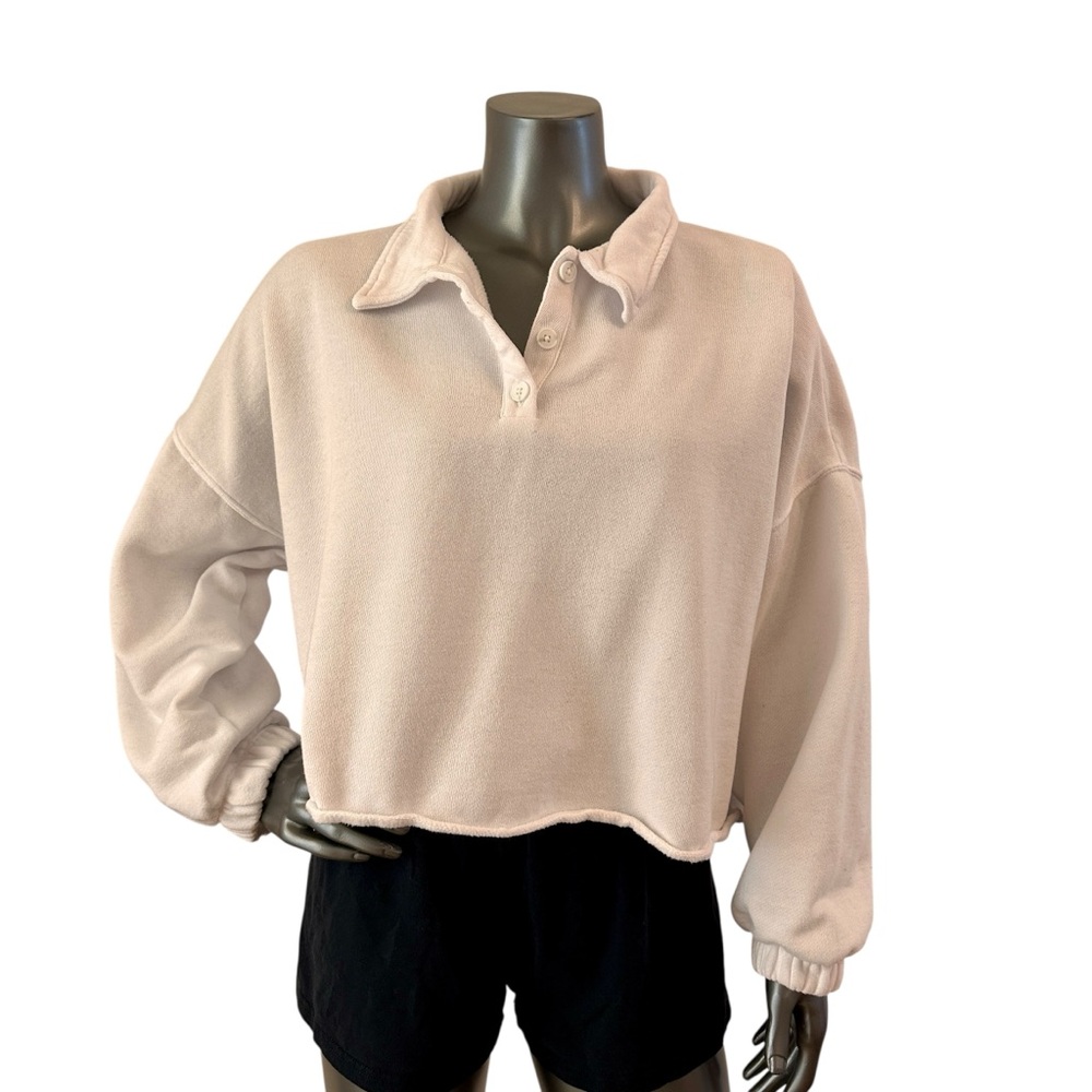 Aerie Cropped White Collared Sweatshirt – Size XL